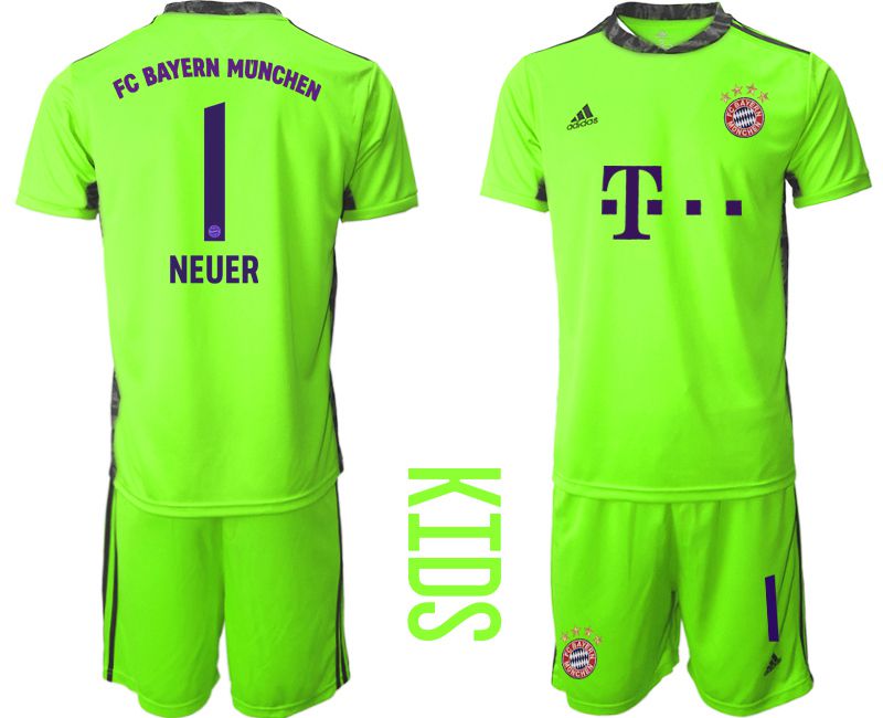 Youth 2020-2021 club Bayern Munich fluorescent green goalkeeper #1 Soccer Jerseys